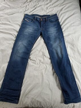 Diesel Men's Blue Washed Straight Jeans
